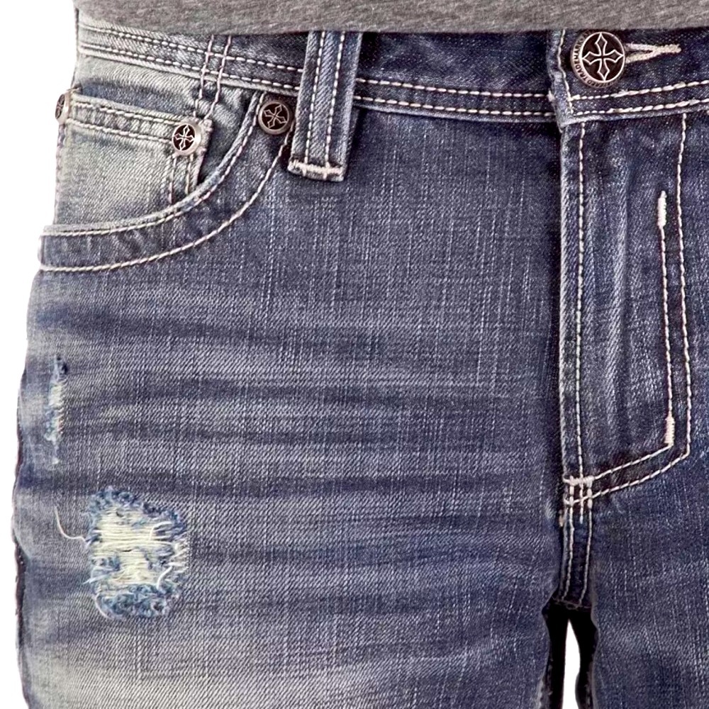 Affliction Black Premium Embroidered Distressed Blue Denim Jeans - Picture 5 of 13